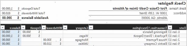 Hur man skapar en enkel checkhäfte register med Microsoft Excel. Skapa kolumnrubriker och en "typ av transaktion" lista som visas i figur 1.